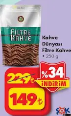 KAHVE DÜNYASI FİLTRE KAHVE 250 G fiyat ve kampanya bilgisi